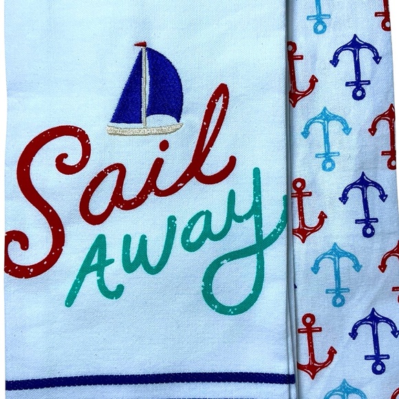 Sail Away Kitchen Towel Embellished Set Coastal Nautical Cotton Set 18 x 28 in - Picture 10 of 16